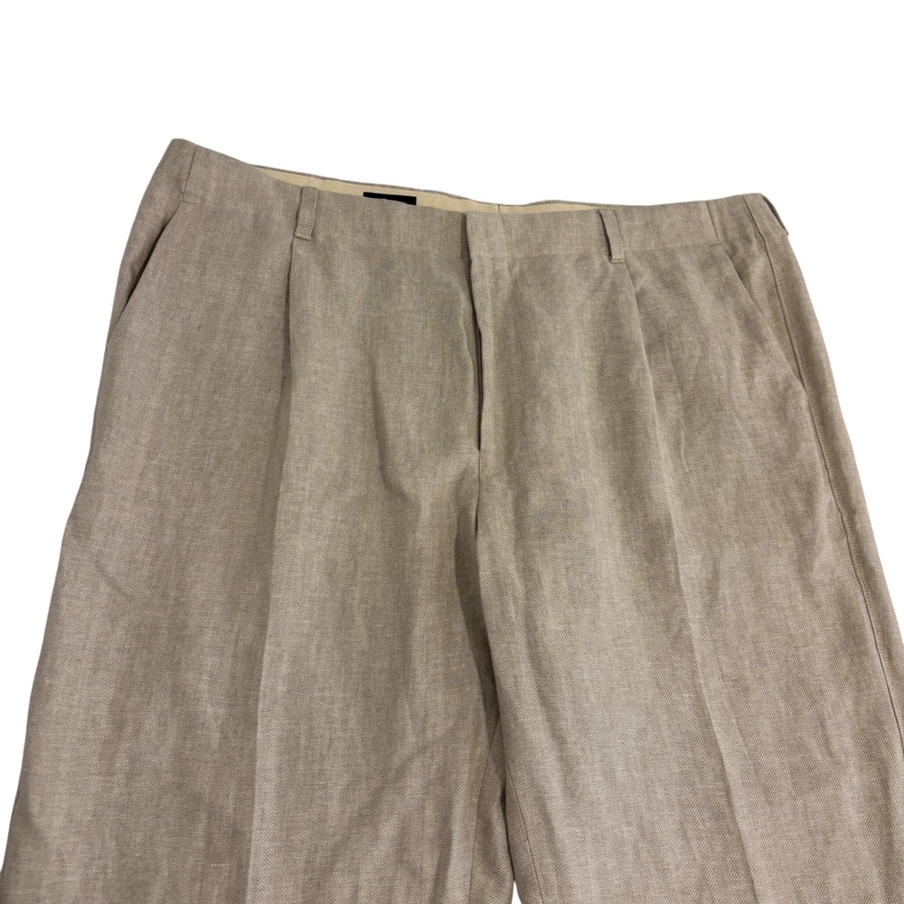 New J.Crew Crosby Linen Pleated Cuffed Pants Men 38x32 Beige Herringbone NWT